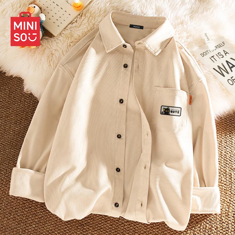MINISO Men's Corduroy Long-Sleeve Button-Up Shirt