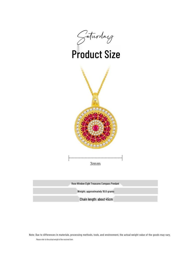 Gold-Plated Rotatable Diamond Rose Compass Pendant Necklace