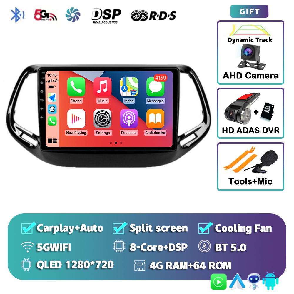 Android 14 Carplay Auto WIFI+4G Car Radio For Jeep Compass 2017 2018 2019 Multimedia GPS Video Player Stereo 2din Dsp Head Unit