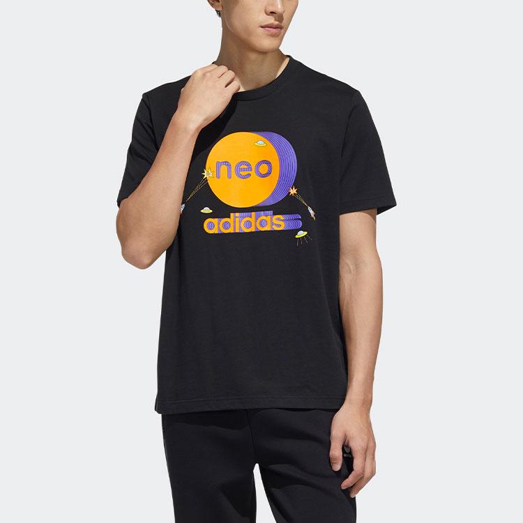 Adidas Neo Colorblock Pattern Ribbed Crew Neck Cotton T-Shirt Men Tops Black HC9697