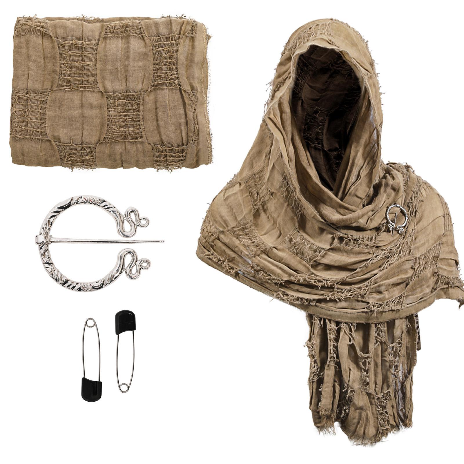 

Середньовічний Пустошний Шарф Шаль Ренесансний Костюм Аксесуар З Брошкою для Шалі Унісекс Бавовняна Суміш Плащ для Хелловіну кавовий