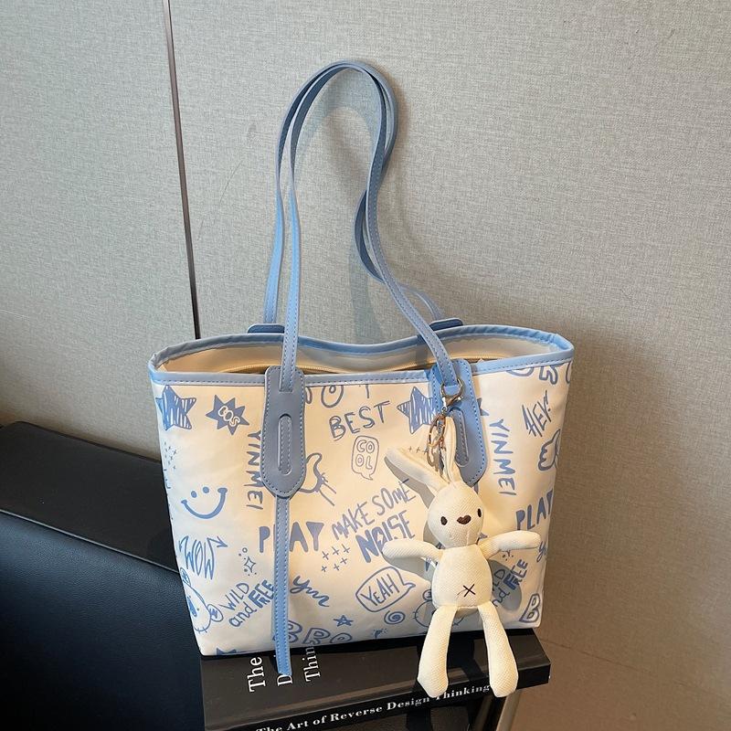 Summer Cute Carto Print Top Handle Bag Simple Shoulder Bag Women Fashi Tote Comfortable and Versatile Texture Storage Bags