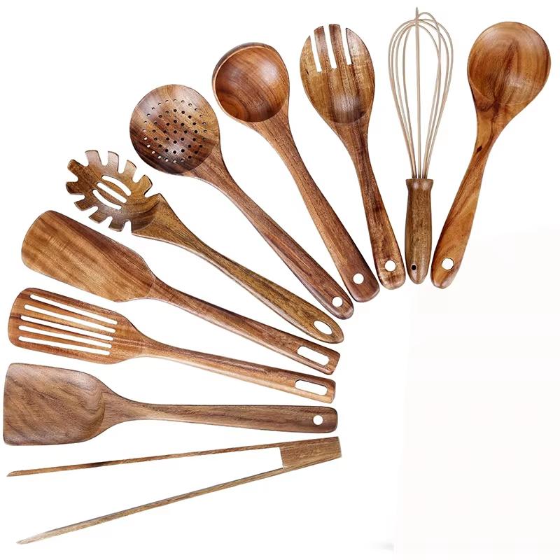 Best Wooden Spoons for Cooking Acacia Wooden Kitchen Utensils Set Smooth Non Toxic Wood Cooking Spatula Turner Serving Spoon