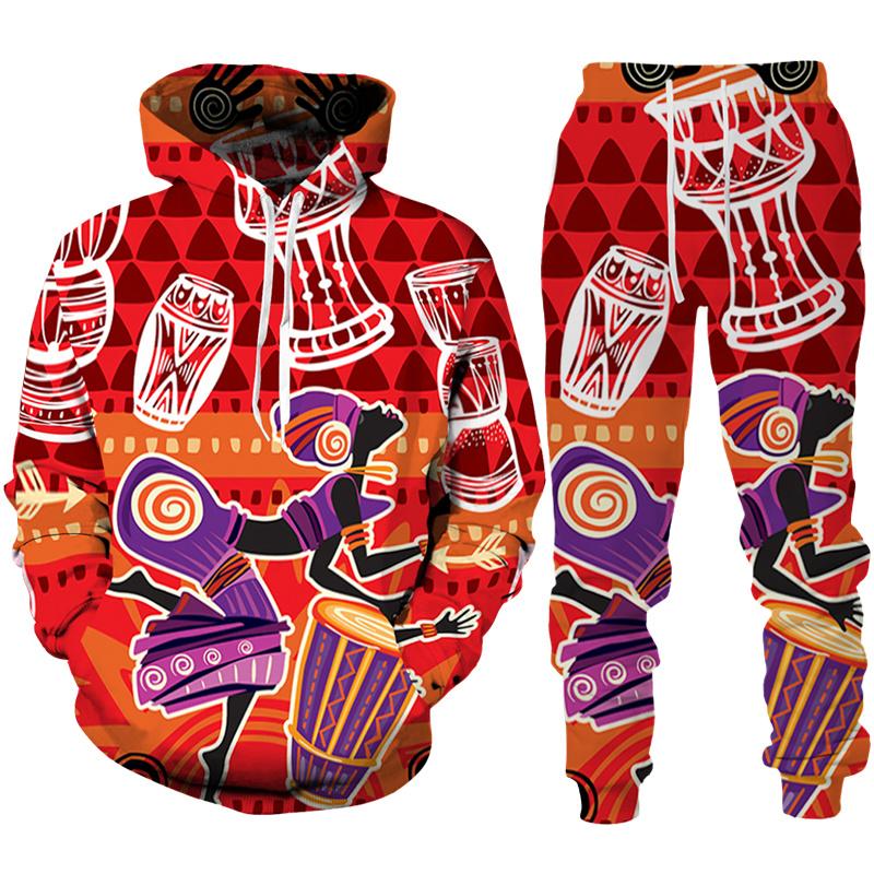 Frühling Herbst Afrikanischer Stil 3D Druck Trainingsanzug Set Mann Frau Hoodie + Hose 2-teilige Sets Dashiki Ethnisch Lässig Pullover Streetwear