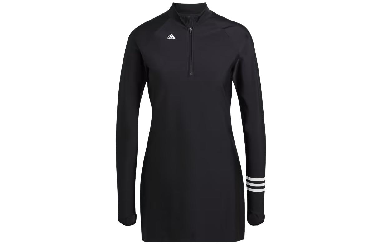 Adidas Women s Standard 3 stripes Long Sleeve Swim Top Black GP9521 M