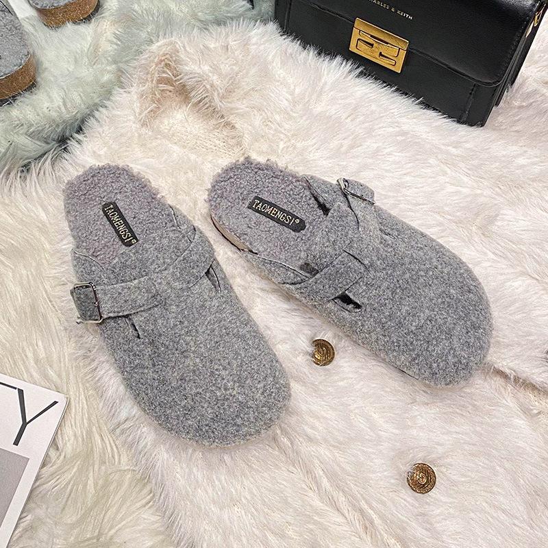 

A268 искусственная шерстяная шерсть теплая ленивая сумка голова пряжка-одно слово с пушистой толстой подошвой 35