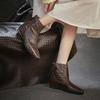 Johnature Genuine Leather Pleated Height-increasing Short Boots Retro Versatile Square Toe Women's Shoes