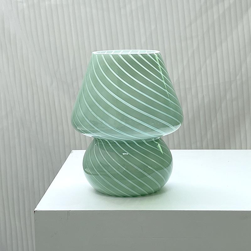 American Medieval Vintage Striped Glass Mushroom Table Lamp with USB - Retro Bedside Night Light