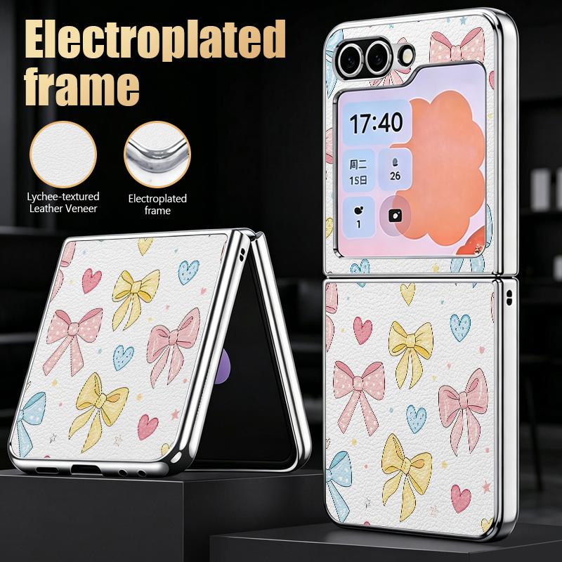 Colorful Bowknots Print Case For Samsung Galaxy Z Flip 8 7 6 5 Z Flip8 Flip7 Flip6 Hybrid 3in1 Plating Leather Skin Folding Phone Cover