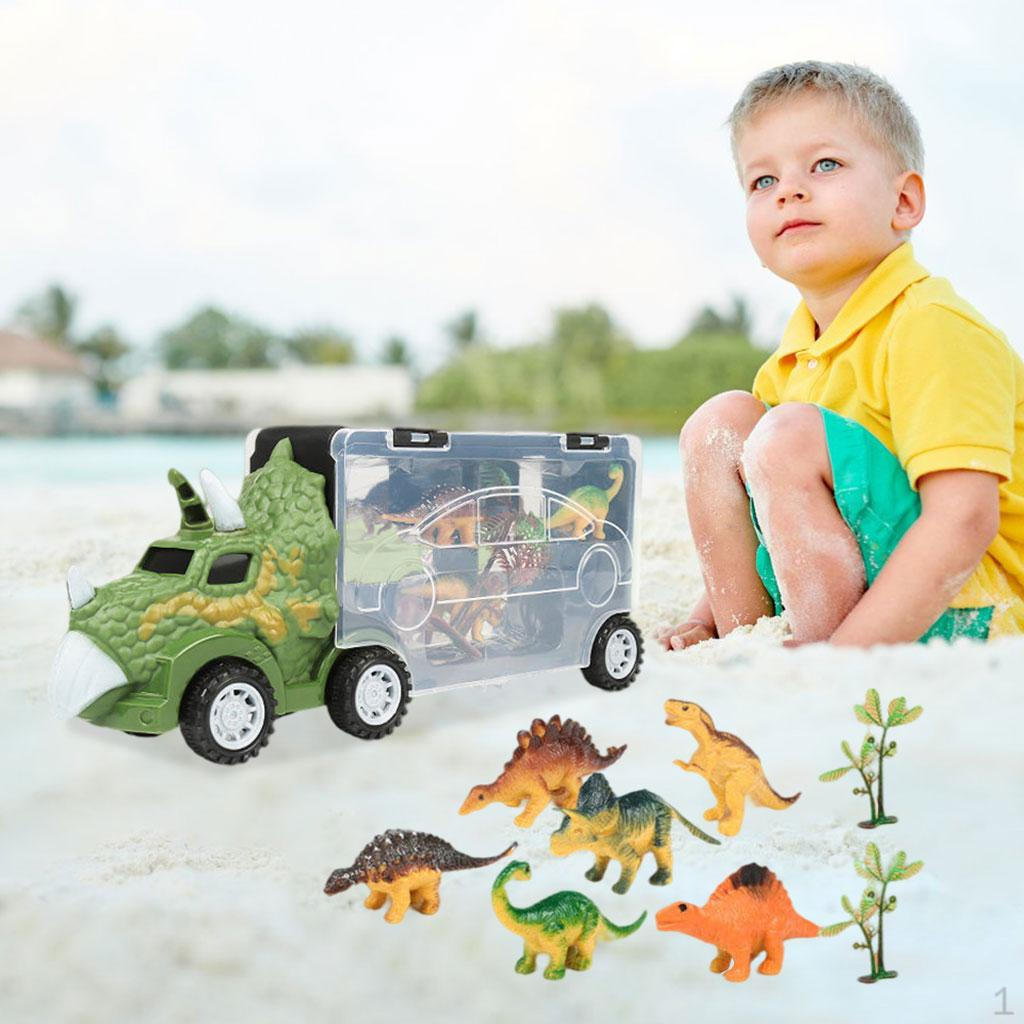 

11 Inch Tractor Transport Vehicle with Mini Animal Figures for Kids long Triceratops