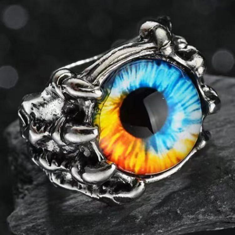 Anelli Occhio di Drago Malvagio Creativi alla Moda per Personalità Maschile Punk Colori Anello Gioielli Accessori Bar Night Club da Uomo Regali