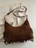Women's Vintage Suede Tassel Crossbody Bag - Retro Frosted Shoulder Accessory for Autumn/Winter