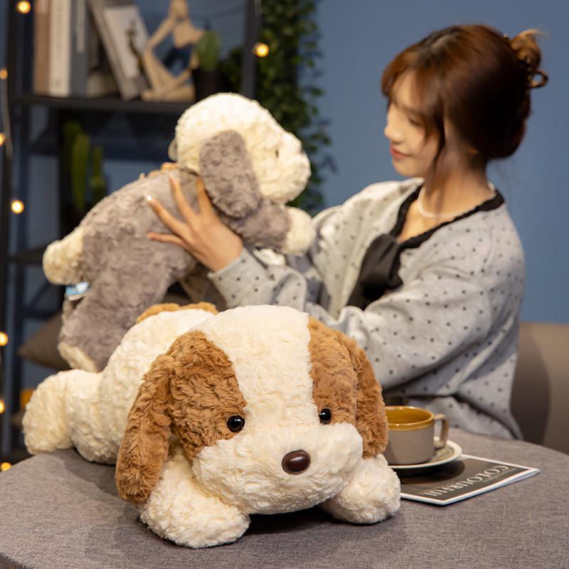 New Smiley Face Lying Down Dog Plush Toy - Cute Soothing Doll for Sleep