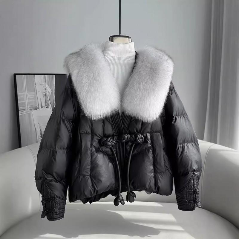 Womens Oversized Duck Down Puffer Coat With Real Fox Fur Trim Hood Warm Thick Winter Jacket Urban Casual Outdoor