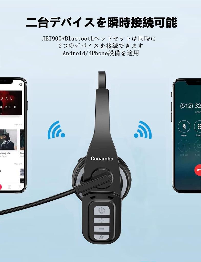 Conambo JBT900 Bluetooth Single Ear with Wireless Headset with Mute Compatible with Mobile and Includes USB for Zoom Video and Call Center Use