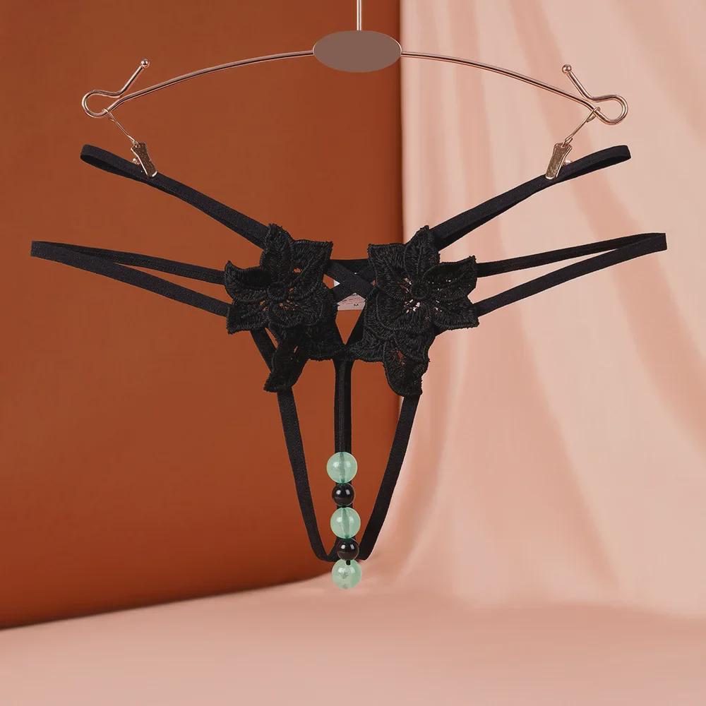 "Luminous Pearl Massage Open-Crotch Thong for Women: Sexy Nightclub Underwear"