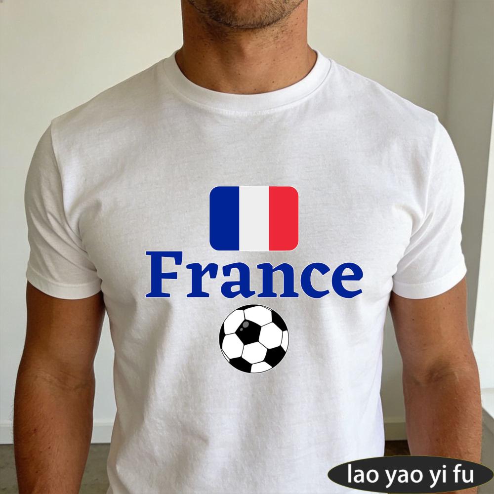 France Flag Soccer Ball Tshirt Summer Fashion Top Gift For Football Fans Soccer Part Supplies Unisex Crewneck Cotton Short Sleeve