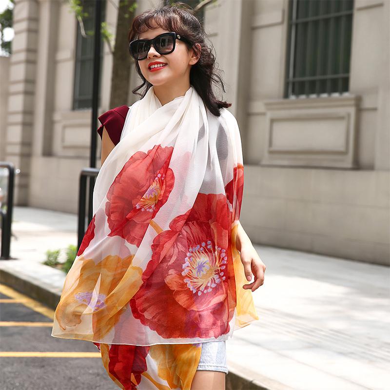 New High Quality Women Silk Scarf Sarong Beach Wrap Shawl Chiffon Floral Print Bandana Hijab Mujer Scarve Bufandas Foulard Pareo