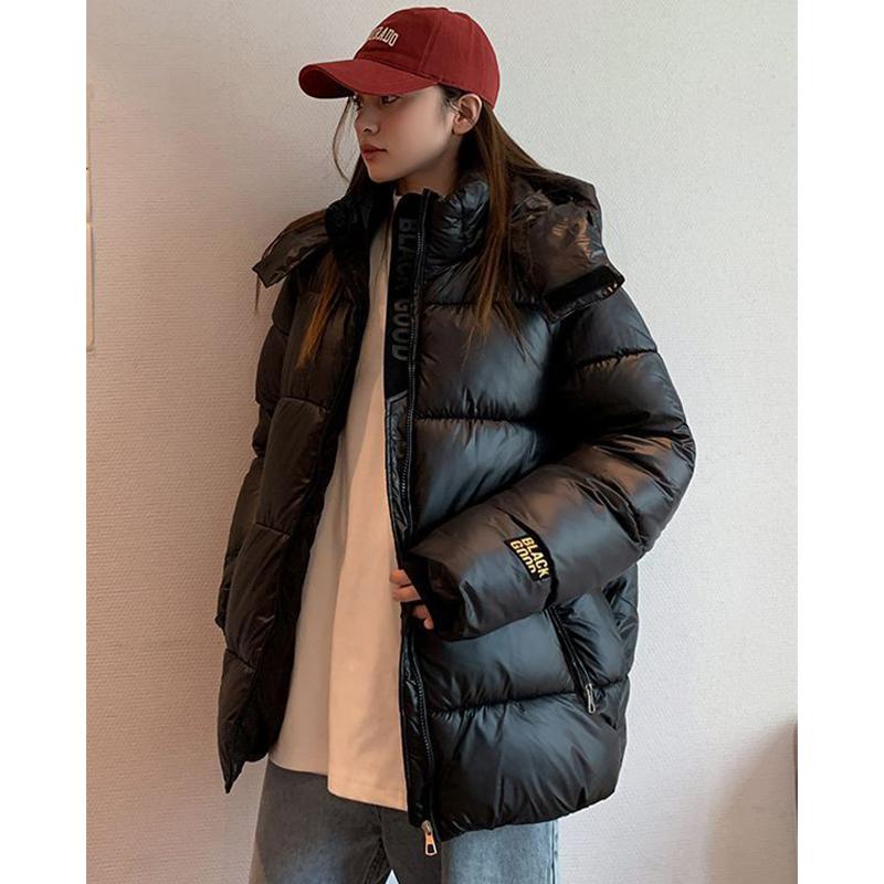 Autumn and Winter Bright Down Jacket, Couple Style Cotton Jacket, Fashionable Women's Casual Cotton Jacket, Over The Knee Warm Jacket