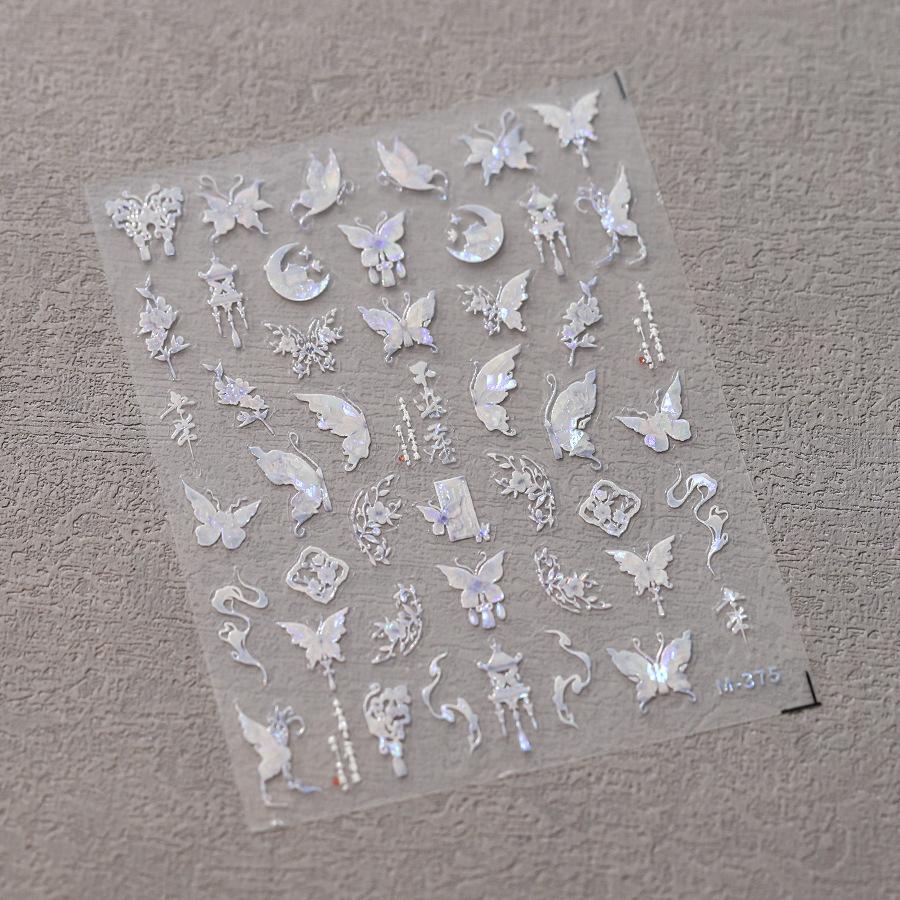 1Pcs 5D Embossed Aurora Butterfly Nail Art Stickers Self Adhesive Decals For Nails Decoration DIY 3D Acrylic Nail Supplies Parts