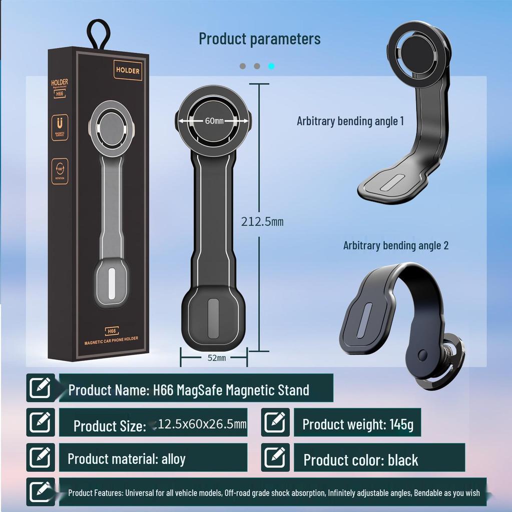 Rotatable Magnetic Car Phone Holder - Multifunctional and Bendable for Navigation and Selfies