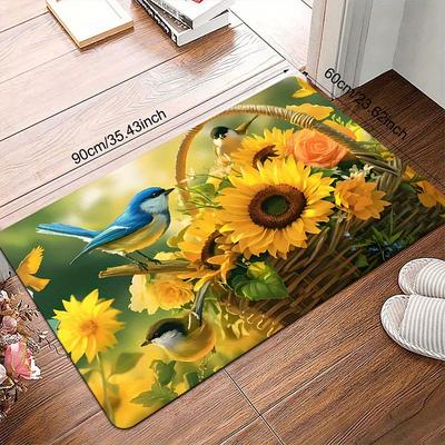 1 Pièce Tapis de Cuisine Anti-Fatigue, Tournesol Imprimé Oiseau Imperméable Antidérapant Épais Rembourré Tapis de Cuisine Confort Robuste Tapis de Station Debout pour Cuisine