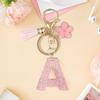 A-Z Glitter Pink Initial Letter Keychain Flowers Tassel Resin Car Keyring Women Girls Backpack Charms Accessories  Year Gifts