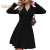 Fall Winter Women Jacket Double-breasted A-line Slim Fit Turn-down Collar Tight Waist Pure Color Formal Business Office Dress Long Sleeve Commuting