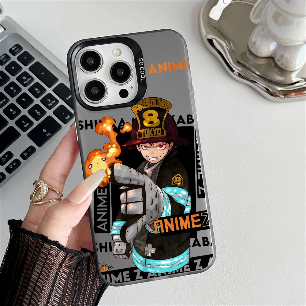 Anime Fireforce Phone Case For IPhone 16 15 14 13 12 17 Pro Max Special Metal Silver Button Electroplated Mobile Device