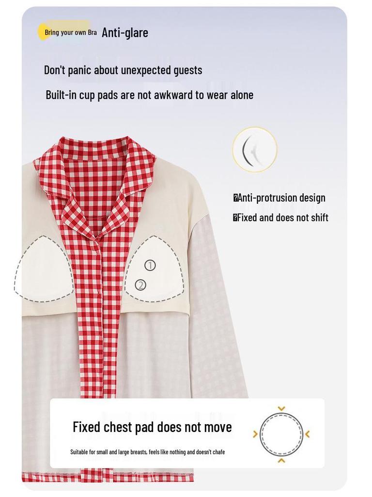 Women's Cute Cartoon Pajamas Set: Pure Cotton, Long Sleeve with Chest Pad, Plus Size, Suitable for Outdoor Wear, Autumn/Winter Cardigan.