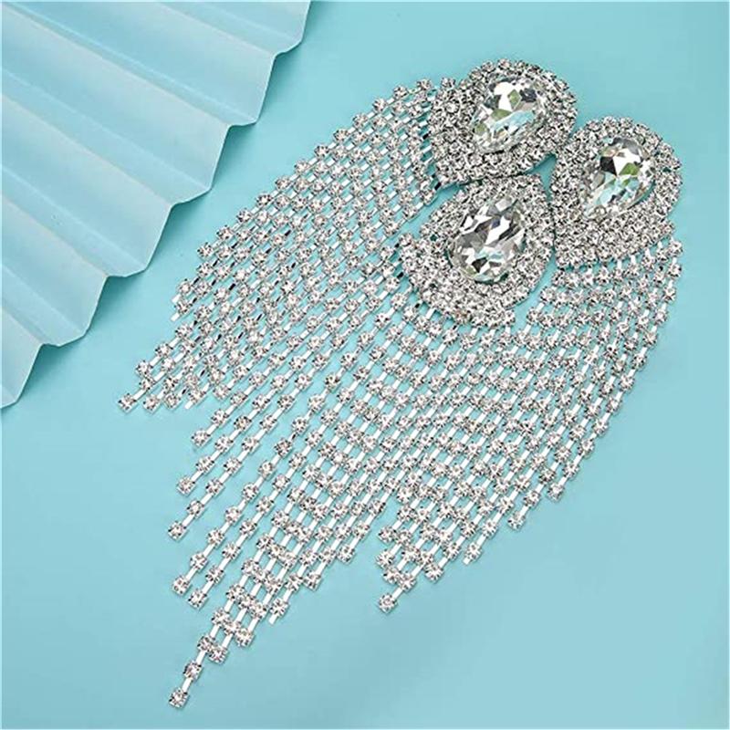 Toppe con design a goccia d'acqua di diamante con perline, nappa di cristallo con frange, strass, distintivi da spalla, spille, applicazioni per abito da donna