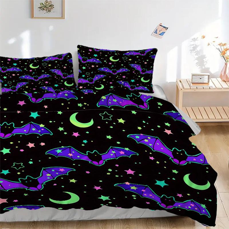 Halloween Bat Stars Night Print 3Pcs Bedding Setduvet Cover With 2 Bedropillowcase Home Birthday Gift