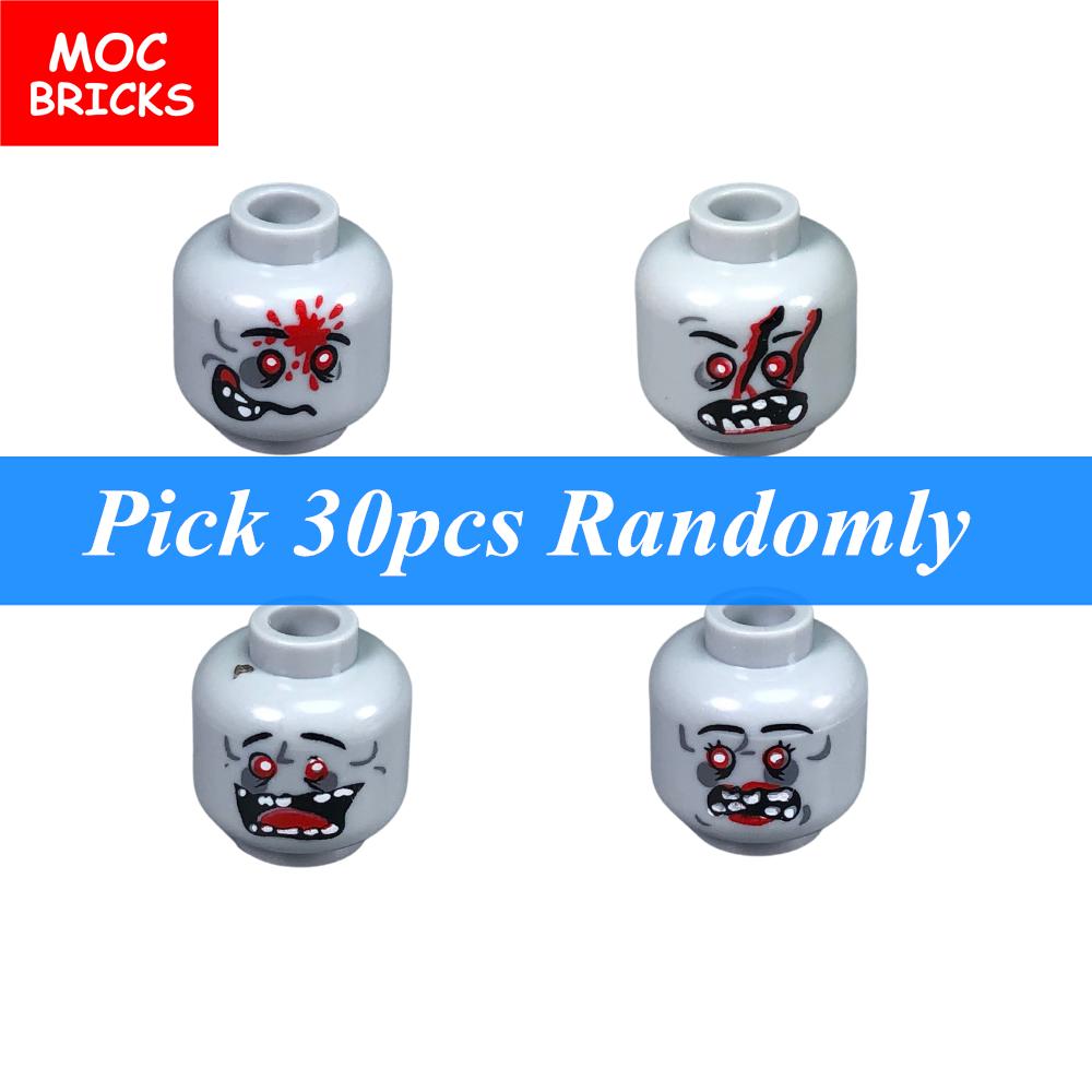 30pcs/lot MOC Bricks Zombie Face Head Expression Collection anime figure DIY compatible building blocks Educational Toys