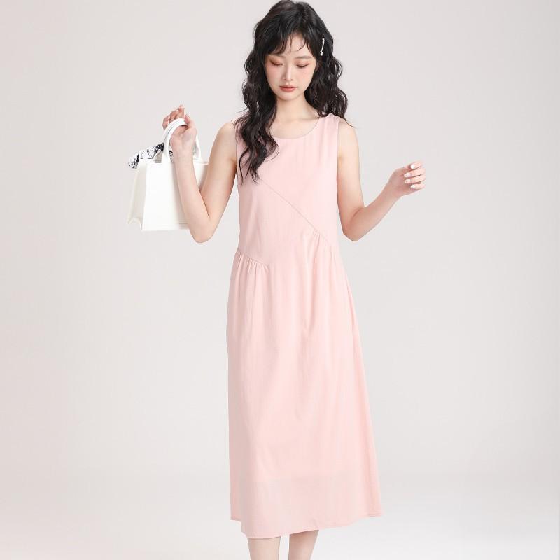 Seaside vacation style pink dress women's summer new small French sleeveless vest skirt summer dress