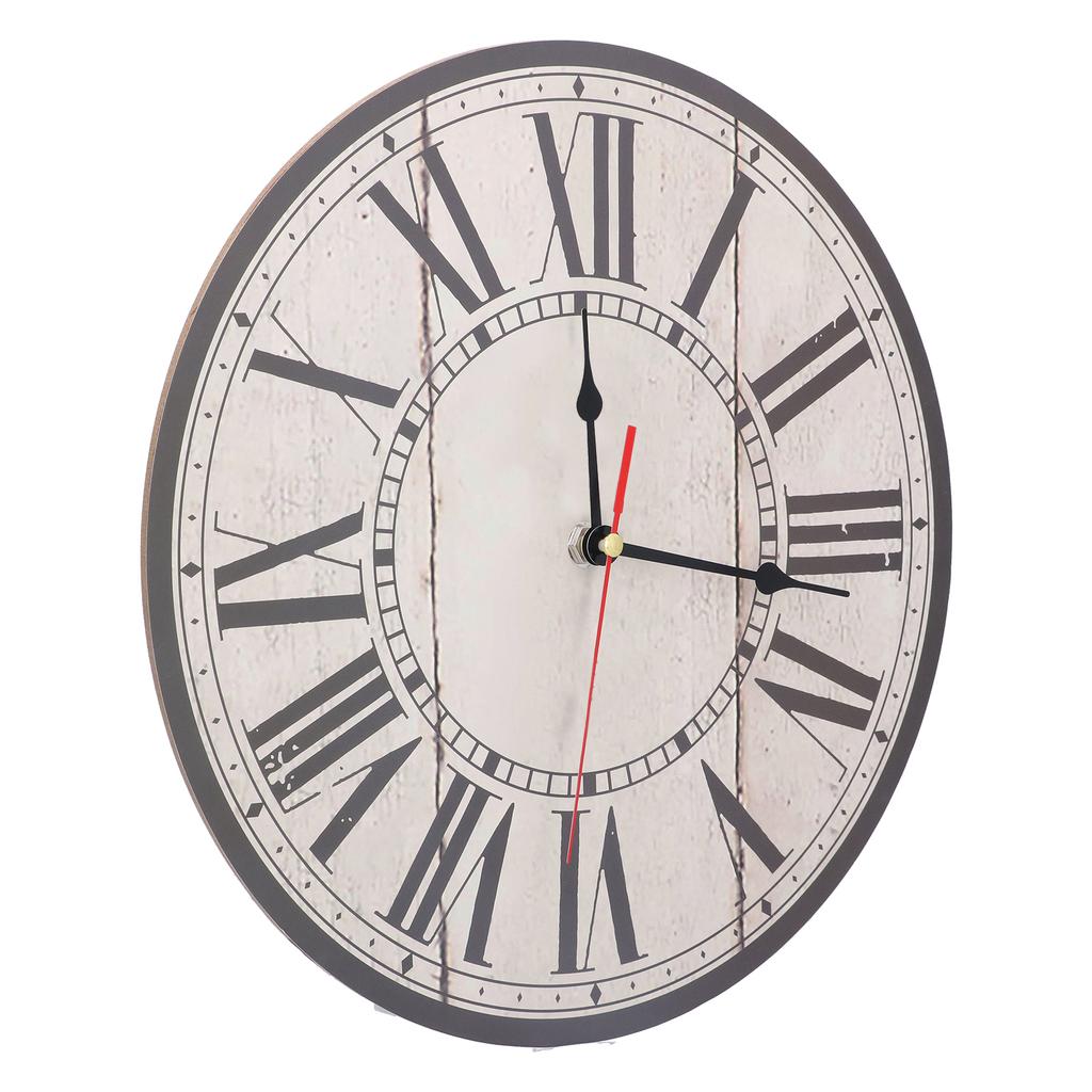 Wall Clock Silent Retro Vintage Style Wooden Round Clock with Roman Numerals Scale for Home Kitchen Office School