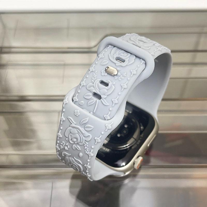 Rose Silicone Strap for Apple Watch- Soft Silicone Creative Rose Embossed Watch Band for iWatch S10/9/8/7/6/5/4/3/2/1/Se/Ultra/Ultra2 49mm 46mm 45mm