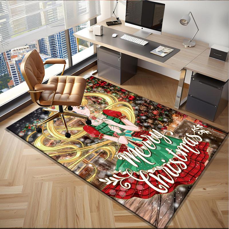 Christmas anime Princess Office Rug Chair Mat, Game Carpet, Suitable for Front Door, Bedroom, Living Room, Desk, Holiday Gift