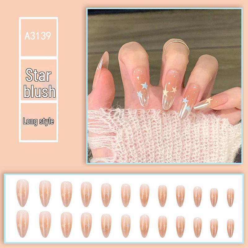 

Звездный румянец Градиентный розовый миндаль Накладные ногти – Полупрозрачные длинные патчи, Универсальный размер.