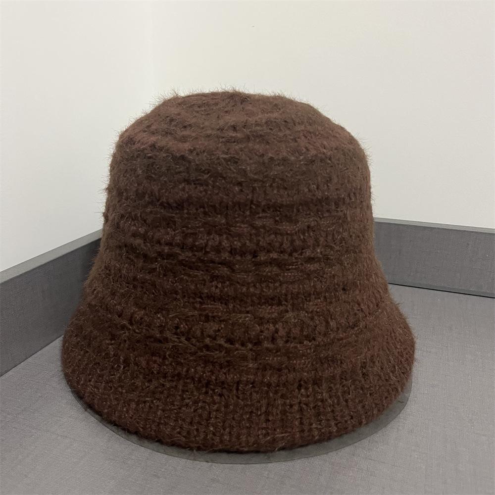 Knitted bucket hat women's autumn and winter new big head circumference women's wool hat versatile casual solid color bucket hat
