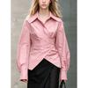 1116 European and American New French Solid Color Fashion Irregular Waist and Thin Temperament Long-sleeved Shirt