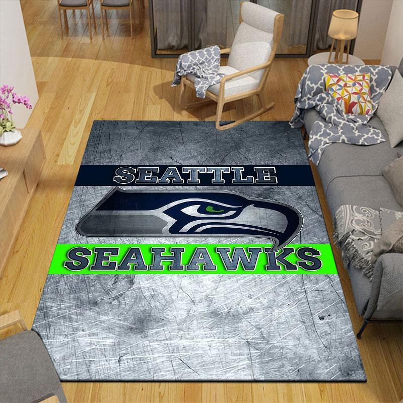 SEA Seahawks Flannel Printed Carpet, Home Sofa Decoration for Living Room & Bedroom, Non‑Slip Play Flannel Floor Mat for Game Room
