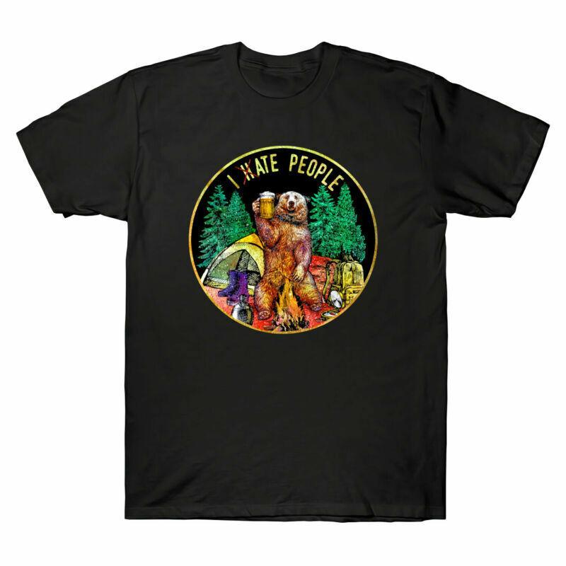 Unisexs Shirt Short People Sleeve People Camping Eat Hate Retro I I Bear Tee T S