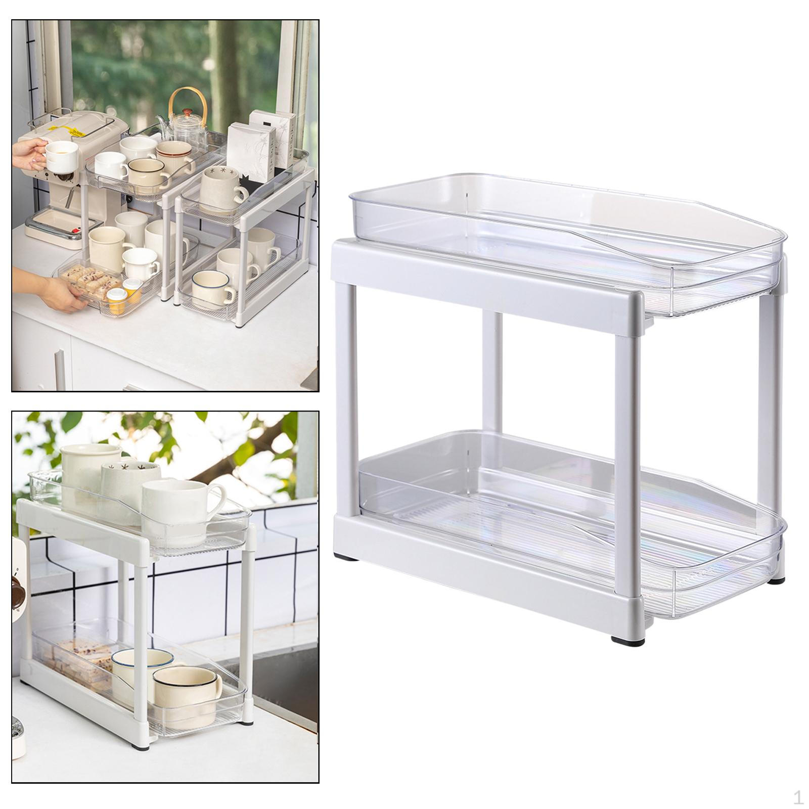 

2 Tier Pull Out Drawer Storage Containers under Sink Organizer Stackable 18.9x38x31.4cm