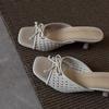 New Style of Woven Shoes with Hollowed-out One-shoulder Square Toe High Heels