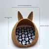 Washable All-Season Wicker Cat Ear Pet Bed