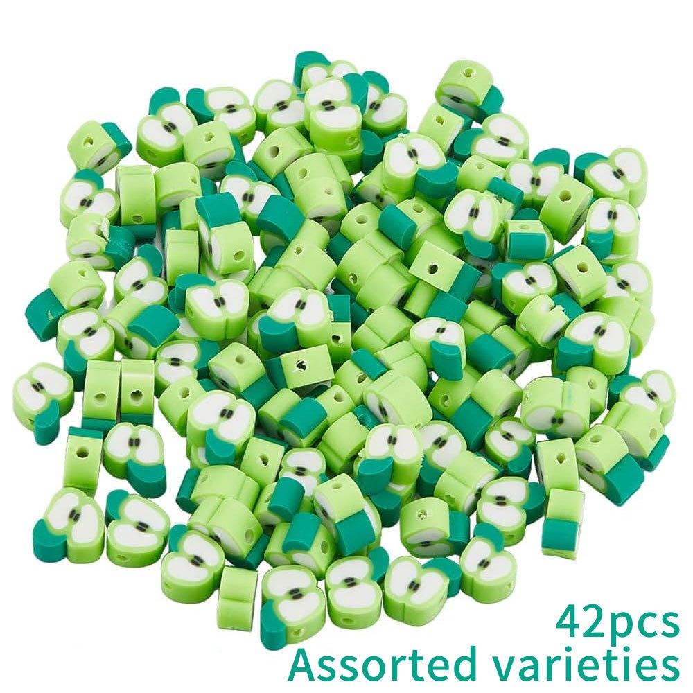 22/42pcs Apple Clay Beads Handmade Polymer Clay Beads Fruit Beads Flat Apple Shape Spaced Beads Jewelry Making DIY Keychain Bracelet Crafts