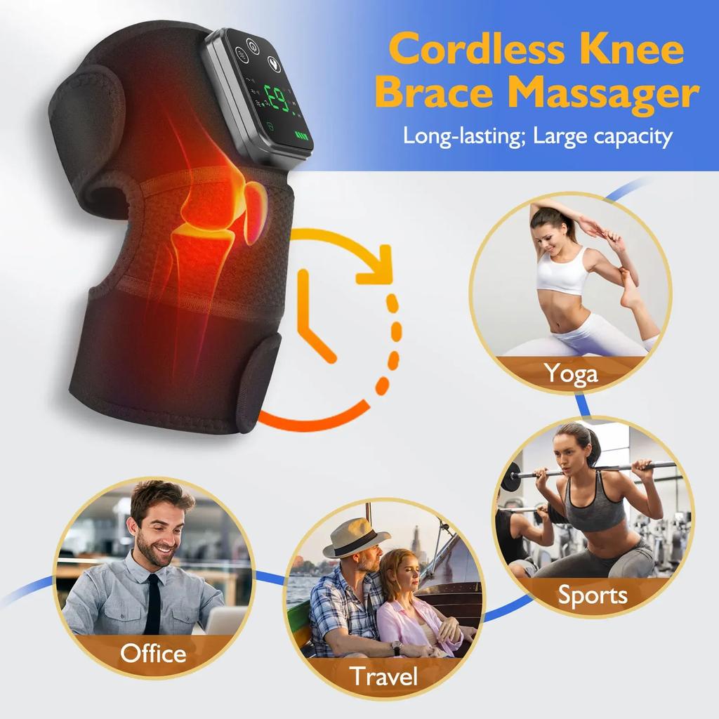 Joelheira de aquecimento sem fio multifuncional, massageador de cotovelo, ombro, joelho, 3 modos, vibração, compressa quente, suporte de joelho, carregamento USB