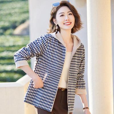 Pasite 2025 Spring/Autumn Plaid Hooded Jacket for Mid-Aged Women