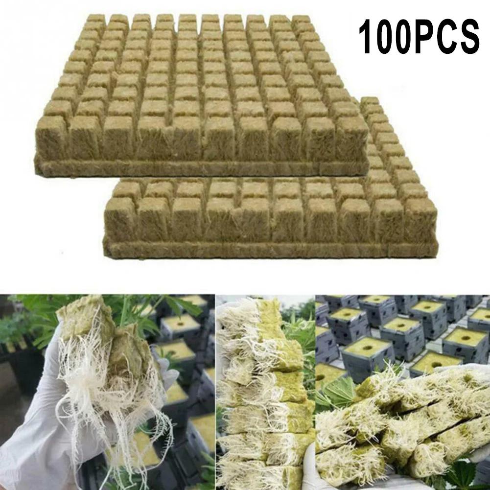 50/100Pcs Stonewool Hydroponic Grow Media Cubes Plant Cubes Soilless Substrate Rock Wool Plug Nursery Block