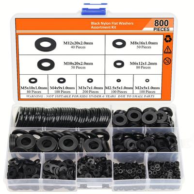 800-Piece Nylon Flat Washer Assortment Kit - Metric Sealing Washers Set with 9 Sizes M2 To M12 for Fasteners, Bolts & Screws,Non-Rubber Spacer Gaskets